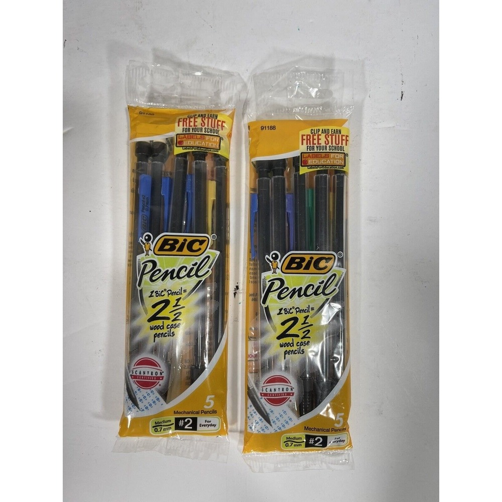 Lot Of 10 Bic Mechanical Pencil Medium 0.7‎ Mm # 2 Assorted Colors ( 2 Pk Of 5 )